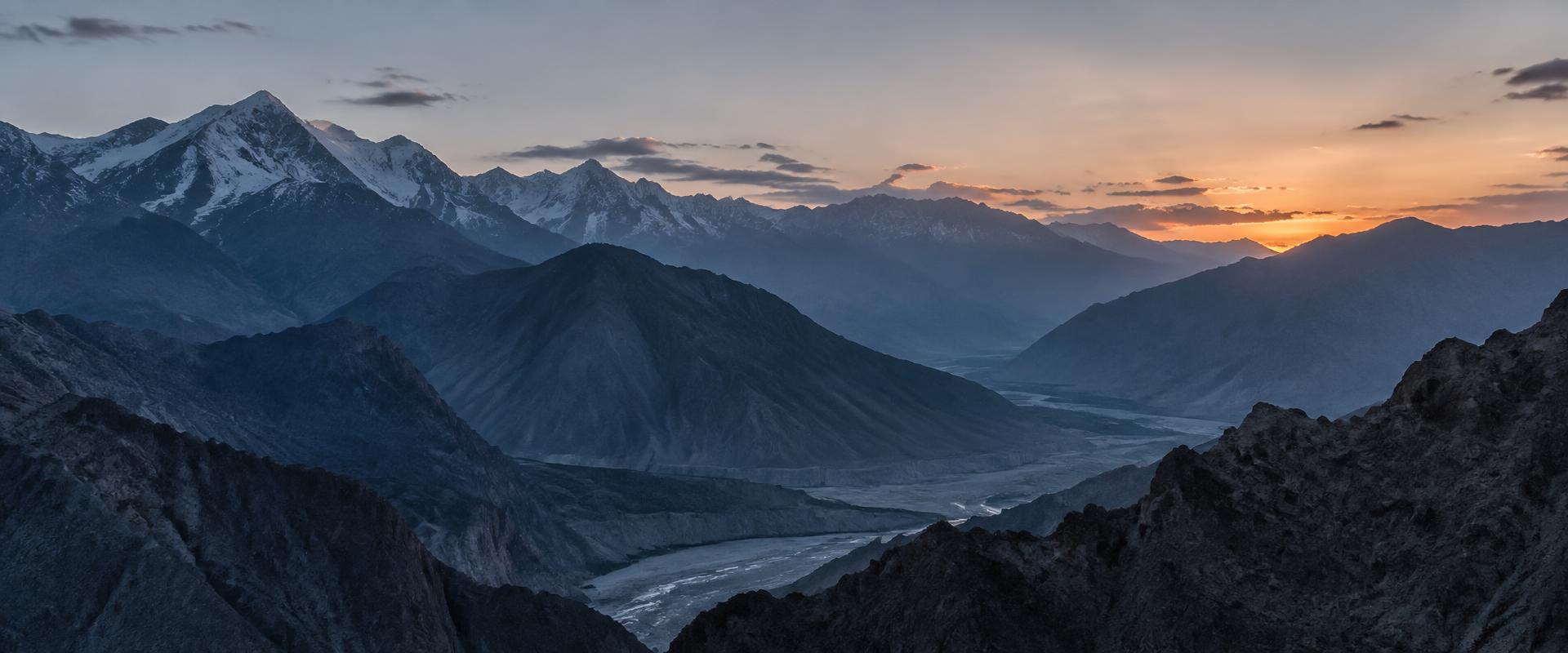 Mountain ranges of northern Pakistan at dusk