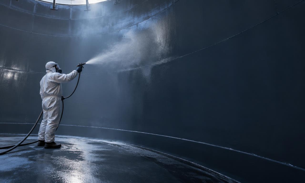 Specialist coating the interior of a large industrial tank