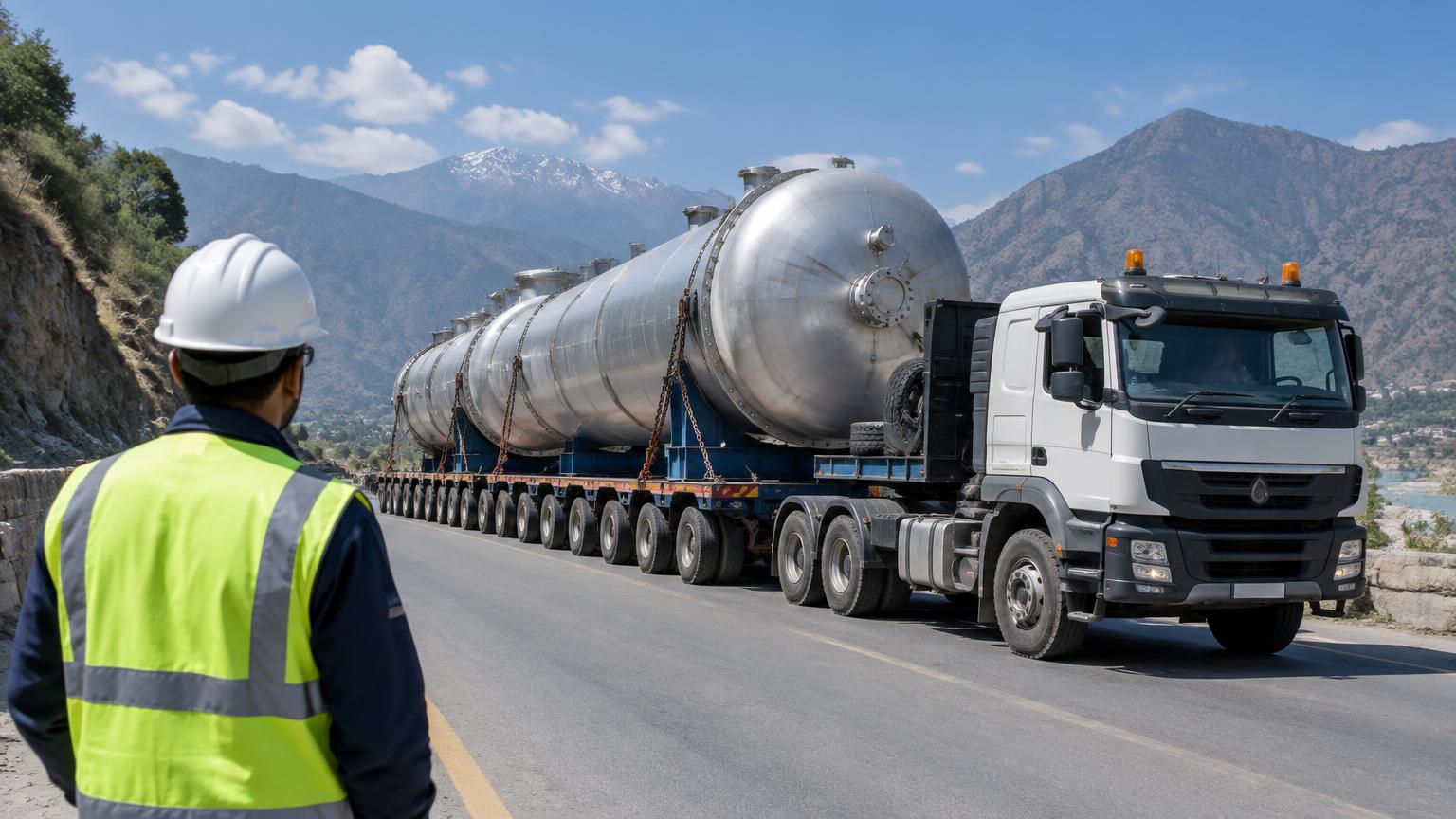 Industrial vessel being transported under local supervision